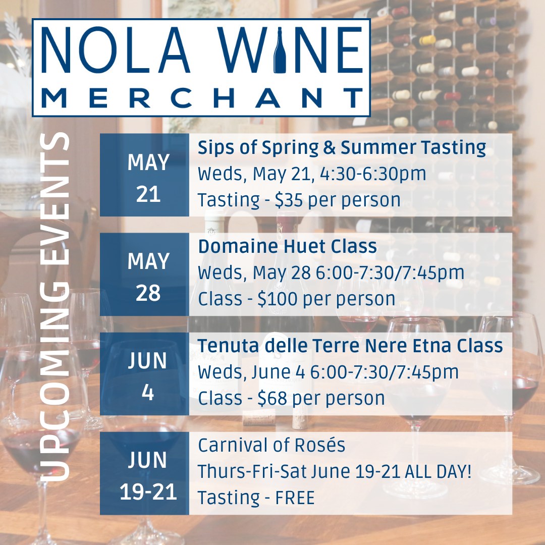 Our upcoming tastings and classes were announced this week via newsletter. Visit our website to join our mailing list or reserve your spot for a class or tasting.